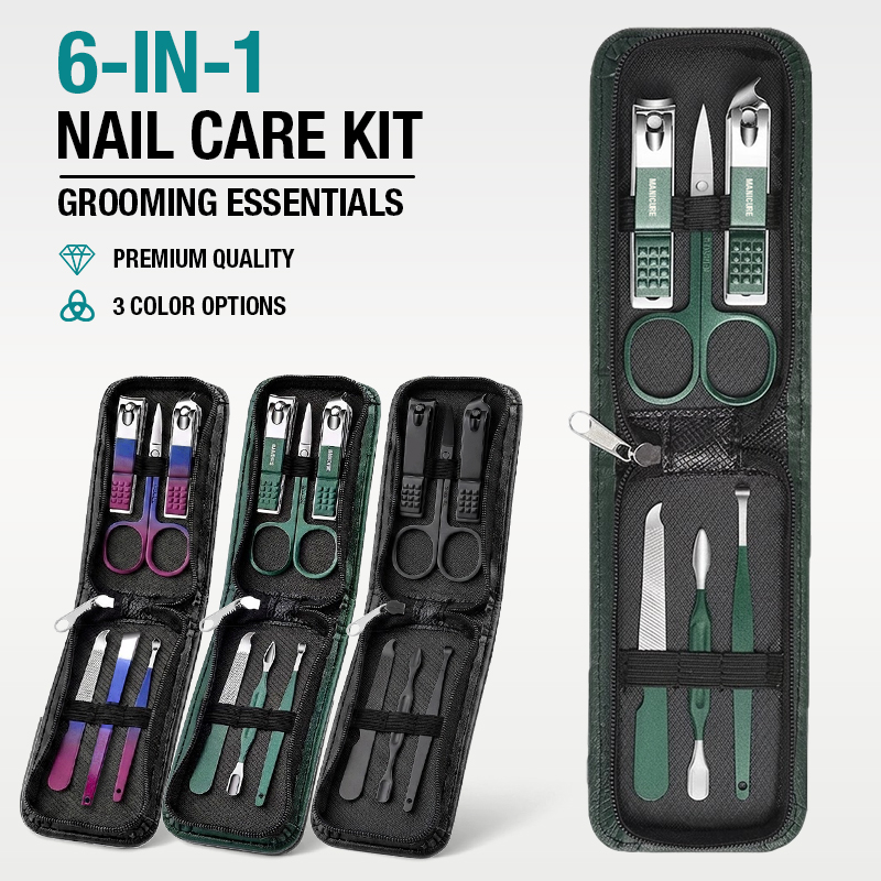Mens Grooming Travel Kit - 6-IN-1 draagbare nagelknipperset, reis-manicureset voor mannen